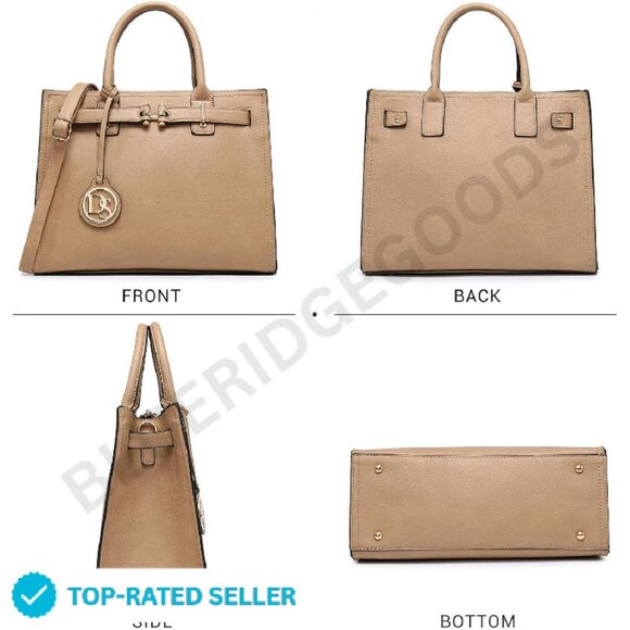 Elegant Satchel Tote Shoulder Bag Work Purse Minimal Chic Long Strap - Picture 3 of 4